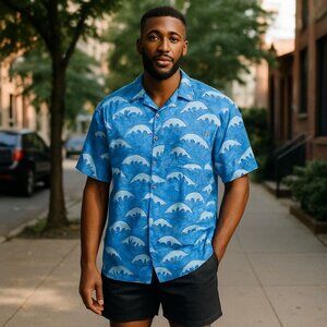 RSVLTS Men's Blue Shortsleeve Kunuflex Fabric Hawaiian/Resort Shirt XXL